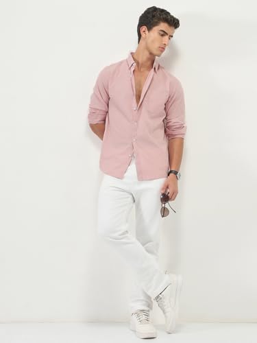 Image of Urbano Fashion Men's Cotton Full Sleeve Regular Fit Casual Solid Slub Shirt with Spread Collar