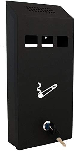 DWD ® Premium Wall Mounted Ashtray Smoking Cigarette Steel Bin Metal Ashtray Lockable with Keys Approved for Outdoor Use Black, Smoking Shelter (Slim H 32cm x W 15cm X D 6cm)