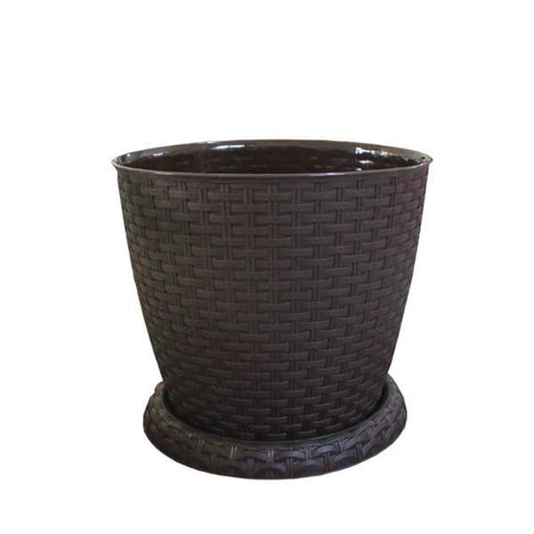 25 cm Rattan-Style Plastic Flower Pot, Elegant Plant Pot for Indoor & Outdoor Use, Durable & Lightweight Design