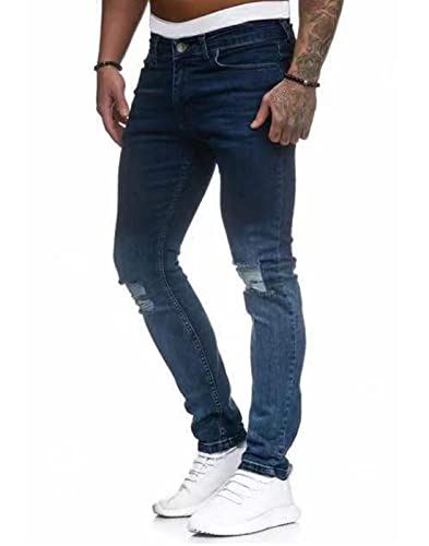 Hungson Men's Stretchy Ripped Skinny Biker Jeans Taped Slim Fit Denim Pants #TOP1