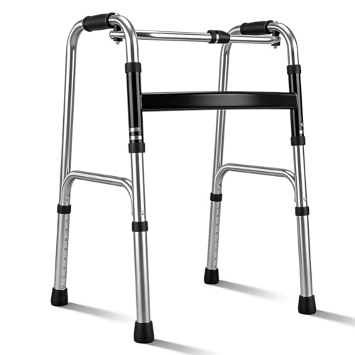Gehgestell aus Aluminium Höhenverstellbares Gehbock Leicht Faltbare Gehhilfe für Senioren und Erwachsene Rollator Ohne Rollen mit Rutschfesten Fußpolstern für Wohnung und Unterwegs