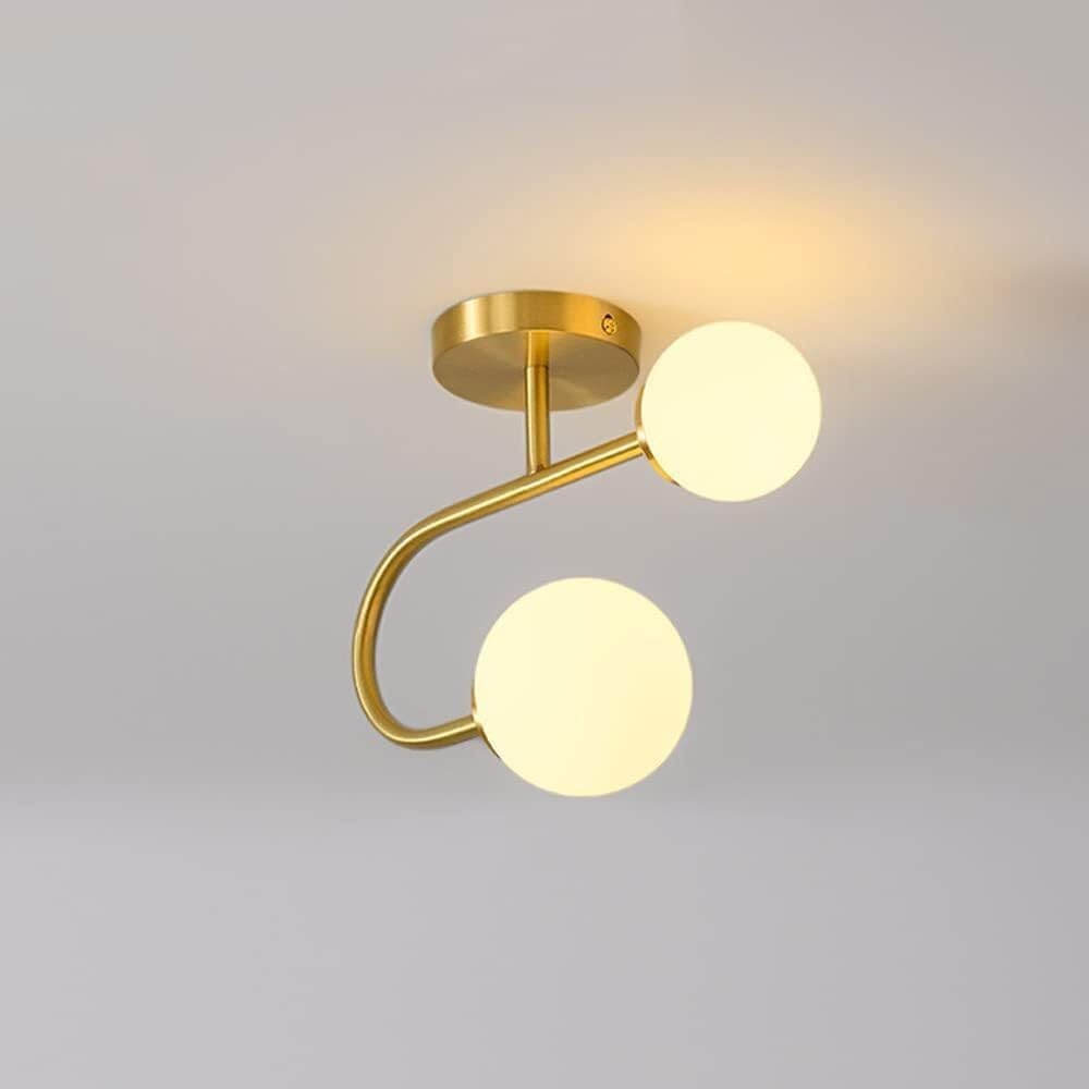 Modern LED Flush Mount Ceiling Light with Nordic Spherical Glass, 2-Light Fixture for Hallway and Bedroom(30 * 24cm)