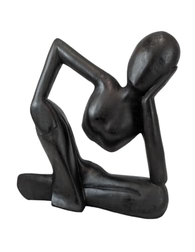 Coco Papaya Statue Abstraite Le Penseur 30cm en Bois Noir