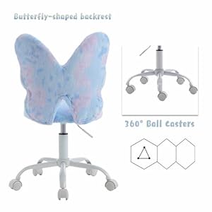 Chairus kids desk chair butterfly faux fur study chair for teenage girls adjustable kids vanity chair for bedroom reading living room small cute student task chair with white foot baby blue  urban country home decor