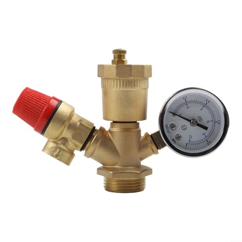 Caswynlife Boiler Safety Group DN 25, válvula de seguridad de calefacción de latón con manómetro, ventilación de aire rápida, alivio de 6 barras para sistemas de calefacción central (1 pulgada)
