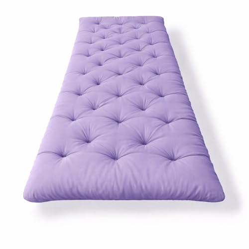 Image of ATOOTFUSION Foldable Star Cotton Floor Mattress 72x36x5 Inch | Soft Thick Firm Handcrafted Tufted Futon Gadda for Guest Sleeping, Yoga & Picnic | Lightweight Rollable (Lilac)