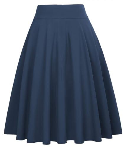 Image of FRAULEIN Women's Flared Pleated Maxi Skirt High Waist A-Line with Pockets and Belt Accessories [Small-Plus Size]