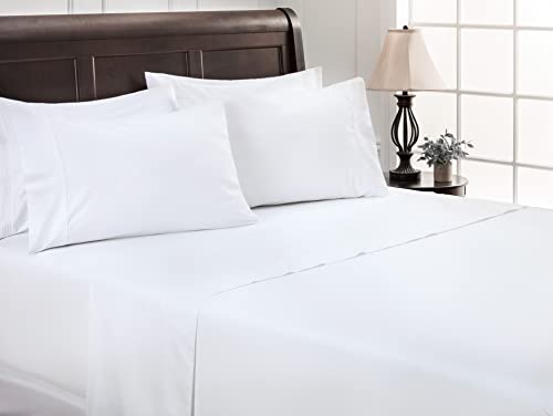 Chanasya Embossed White Queen Size Bed Sheets Set 4-Piece - Soft Stripe Diamond Pattern 1 Flat Sheet 1 Fitted Sheet 2 Pillowcases - Wrinkle Stain Resistant - Luxurious Microfiber Sheet - White - Queen #TOP6
