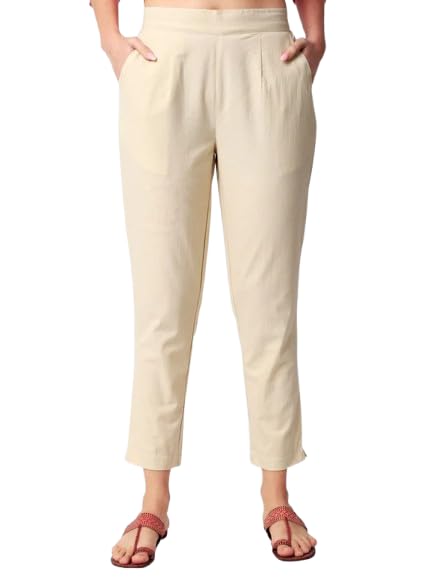 Anouk Cotton Trouser Pants for Women Regular Fit Casual Kurti Pants Ladies Stylish Bottom Formal Office Everyday Wear in neutral