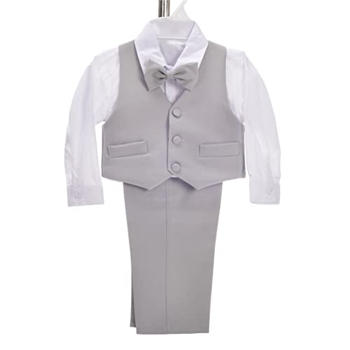 Dressy Daisy Baby Boy' 5 Pcs Set Formal Tuxedo Suits No Tail Wedding Outfits Size 18-24 Months Light Gray #TOP2