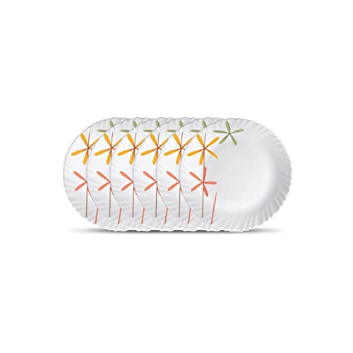 LaOpala Autumn Flower Quarter Opal Glass Dinner Plate (White) -Set of 6