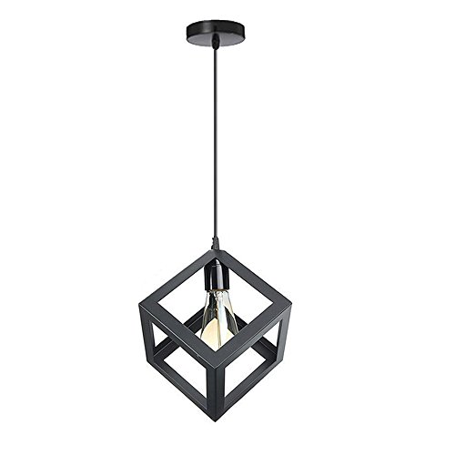 STOEX Suspension Luminaire Industrielle Contemporain, Lustre Abat-Jour Plafonnier en Métal Fer Cage E27 (Cube-Noir)
