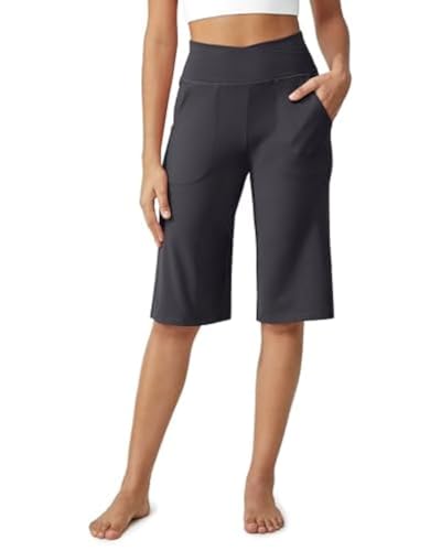 Image of G4Free Yoga Pants Women Wide Leg Capris Pockets Deep Grey,XL