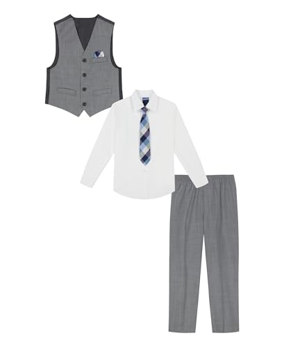 Image of Nautica Boys' 4-piece Formal Suit Set with Vest, Pants, Collared Dress Shirt, and Tie