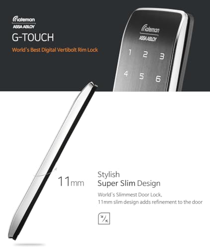 Gateman ASSA ABLOY G-Touch Digital Vertibolt Rim Lock - Traceless Super Slim Body, Master Mode, Forced Lock, Automatic Locking, Volume Control, Silent Low Battery Alarm, Emergency Power Support