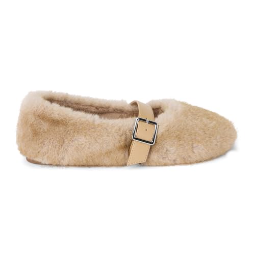 Coconuts by Matisse Womens Nome Faux Fur Mary Jane Flats Casual - Beige