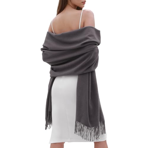 SWAT PANY Winter Scarfs for Women Pashmina Shawls and Wraps for Evening Dresses Warm Shawl Wraps for Women Weddings Dark Grey