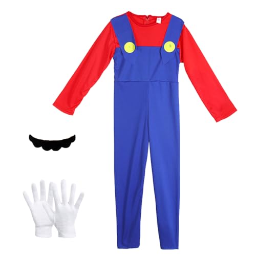 Disfraz de Bros Cosplay para Niños, Bros Classic Disfraces con Sombrero, Guantes, Barba, Disfraz de Carnaval Halloween Cosplay, para Niños Niñas (S)