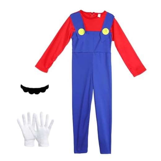Disfraz de Bros Cosplay para Niños, Bros Classic Disfraces con Sombrero, Guantes, Barba, Disfraz de Carnaval Halloween Cosplay, para Niños Niñas (S)