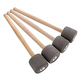 TOGEVAL Baquetas de Espuma para Bombo Grande con Mango de Madera 4 Piezas Gris Accesorio para Instrumento de Percusión Palillo para Banda y Práctica