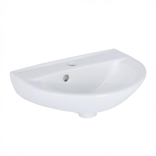 Belvit Keramik Waschbecken 45cm - Kompaktes Rosmarin Wandwaschbecken mit Hahnloch - Stilvolles Modell für Bad & Gäste-WC - Weißes Design-Becken aus robuster Sanitärkeramik
