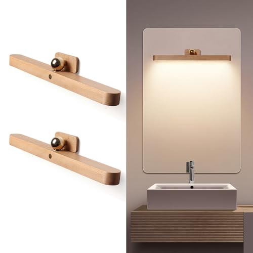 SHREALMS Confezione da 2 Lampada da Parete a LED dimmerabile Portatile con Interruttore a sfioramento-Applique da Parete in Legno Ricaricabile Lampada da Comodino per Camera da Letto ruotabile 4 W
