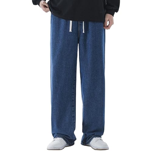 Men's Baggy Sweatpants Hip Hop Loose Fit Streetwear Jeans Casual Cargo Elastic Waist Denim Pants