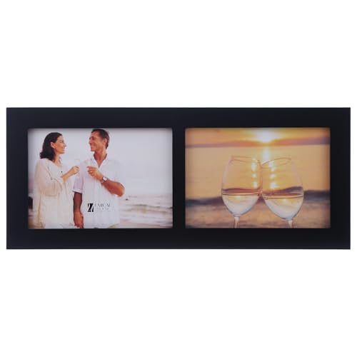 UMICAL 5x7 2-Opening Collage Picture Frame with Shatter-Resistant Glass & Black Wood 7x5 2 Photo Frames for 5x7 Inch Pictures Display Made for Tabletop Stand and Wall Mounting
