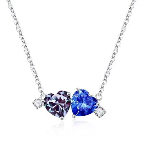 Iefil Double Birthstone Necklace for Women - 0.8CT 925 Sterling Silver Birthstone Necklace, Gifts for Her Wife Girlfriend Mom