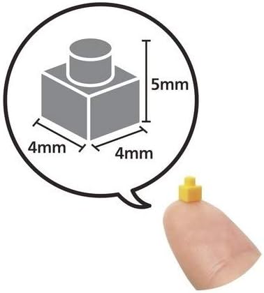 Diagram illustrating the small size of nanoblock bricks, measuring 4mm x 4mm x 5mm.