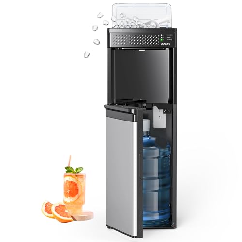 ecozy 4-in-1 Water Dispenser with Ice Maker, Hot & Cold Water Cooler, Bottom-Loading, ECO Mode, 33 lbs/Day Ice Production, Child Safety Lock & Night Light, Fits 3 & 5 Gallon Bottles for Home & Office