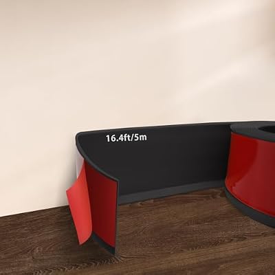 Flexible Baseboard Molding Trim, 4" (W) x 16.4' (L) Self-Adhesive Vinyl Wall Base, Peel and Stick Baseboard, Rubber Wall Base Moulding Trim, Black