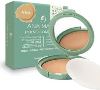 Ana Maria Maquillaje Cosmeticos | Polvo Facial Compacto Arroz Aloe Vera FPS 20 UVA | Make up Pressed Powder SPF 20 0.5oz-14gr (Arena | Sand (13))