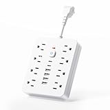 Surge Protector Power Strip - Chiefway Extension Cord with 8 AC Outlets, 6 USB Ports (2 USBC) & One-Touch Switch, Short Cord Outlet Extender, Wall Mountable Surge Protector Outlet for Office Home Dorm
