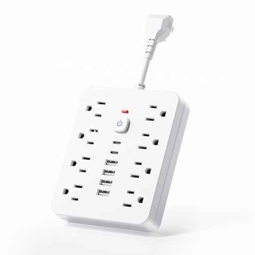 Surge Protector Power Strip - Chiefway Extension Cord with 8 AC Outlets, 6 USB Ports (2 USBC) &...
