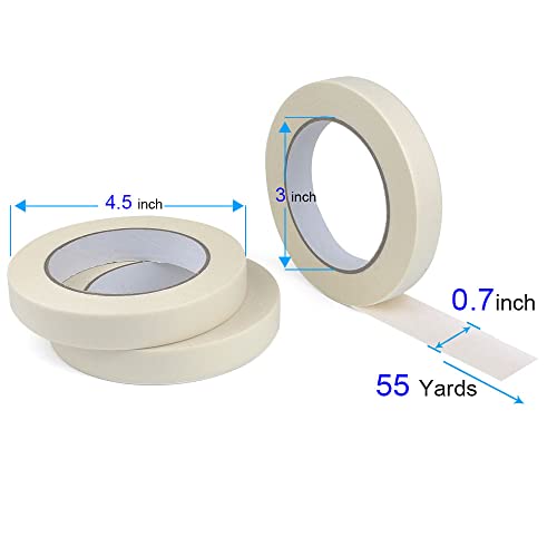 3 Pack White Masking Tape - 0.7 Inch X 55Yds. General Purpose Painters Tape For Safe Wall Painting,Office,Labeling, Edge Finishing #TOP1