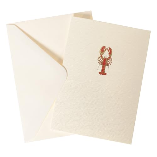 Image of Graphique Lobster Cards, Pack of 10 Cards with Envelopes, All Occasion Greetings, Blank Inside, Gold Foil Embossing, La Petite Press Collection Boxed Set, 3.25 inch x 4.75 inch