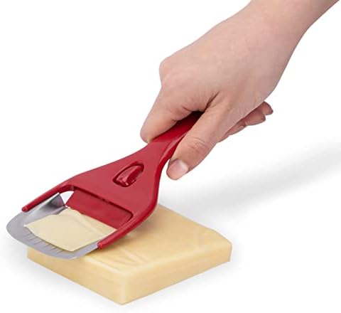 Esie Houzie Cheese Slicer Stainless Steel Cheese Cutter Cheese Plane with Plastic Handle and Adjustable Thickness 9 x 3.2 inch for Slicing Semi-Soft, Semi-Hard Cheese, Cheese Tool for Kitchen (Red)