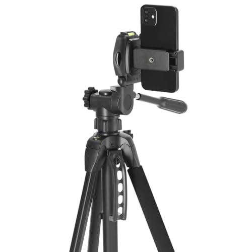 Hama Stativ Kamera Action 153 3D (Leichtes Fotostativ inkl. Handy-Halterung, Tripod mit 60-153cm H&ouml;he, Dreibeinstativ mit 3-Wege-Kopf, Spiegelreflexkamera Stativ passend f&uuml;r Videokamera) schwarz