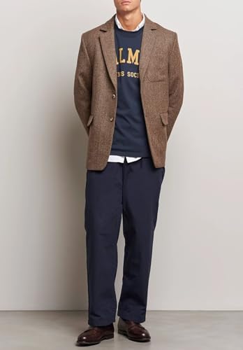 Men's V-Neck Tweed Blend Blazer 2-Button British Casual Herringbone Jacket with Pockets2