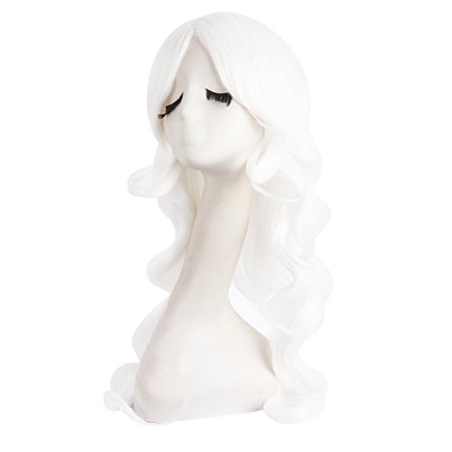 Image of MapofBeauty 24 Inch Long Wavy Side Bangs Party Anime Cosplay Wig, White | 60 cm Synthetic Fiber Wig, Women, Charming