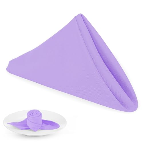 PLOYMONO Lavender Heavy Duty Cloth Napkins - 17 x 17 Inch Solid Washable Polyester Dinner Napkins - Set of 8 Napkins with Hemmed Edges - Great for Weddings Parties Spring Easter Summer & More