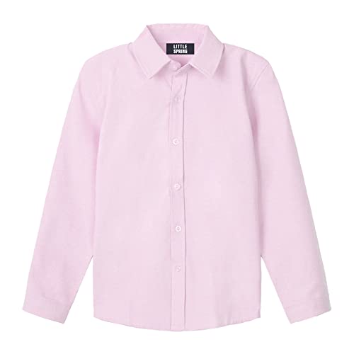 Image of LittleSpring Boys Button Down Long Sleeve Uniform Dress Shirts with Tie