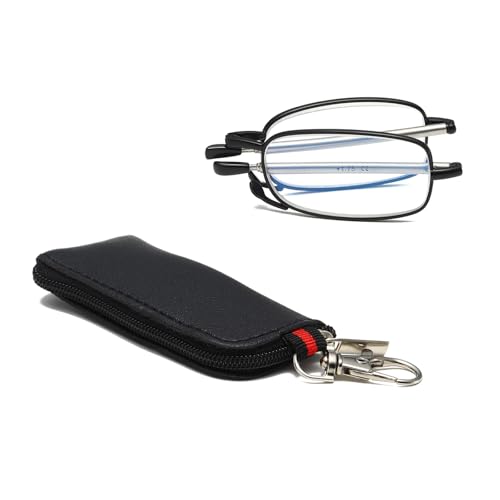 Hubeye Gafas de lectura plegables de metal portátiles ultraligeras Anteojos de lectura con bisagras de resorte y patillas telescópicas Gafas de viajes con llavero 2.00