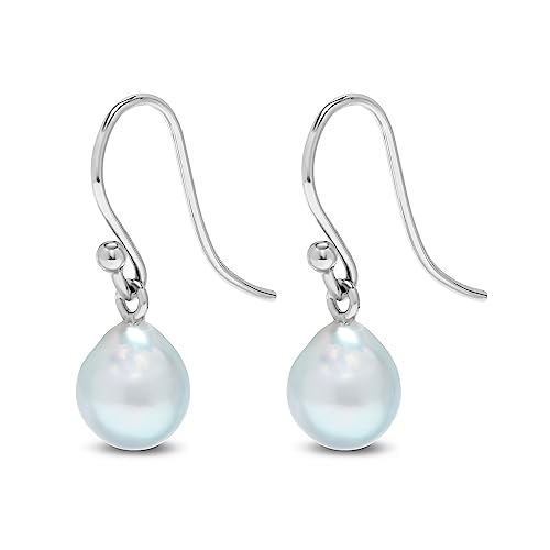 Blue Ocean Pearls 14K White Gold, Akoya Natural Blue Pearl Earrings For Women, Baroque Pearls 7-8Mm High Luster Dangling Earring Jewelry For Girls #TOP2