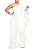 Vakkest Women's One Shoulder Jumpsuit Dress Gowns Sexy Ruffle Hem Wide Leg Pants Romper Maxi Dresses