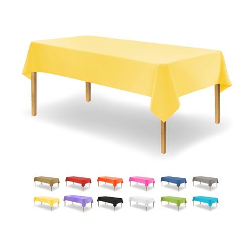 Image of Party Dimensions Yellow Disposable Plastic Tablecloth for Rectangle Tables (48 Pack) Premium Decorative Table Cloths for Parties, Events & Weddings, Indoors & Outdoors, 54 x 108 inches