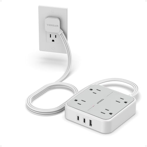 Flat Plug Power Strip with USB Ports, TESSAN