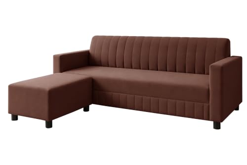 Image of 3 Seater Wooden Sofa with Ottoman | Modern Sofa Set for Living Room | Stylish Home Furniture Sofa with Comfortable Seating-Brown