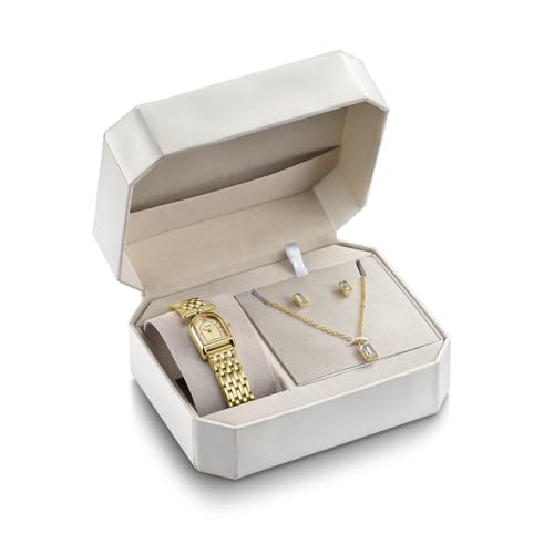 Image of Sonata Poze 8 Quartz Analog Watch and Jewellery Combo for Women with Gold Dial & IPG Alloy Strap - SP80175YM01WF